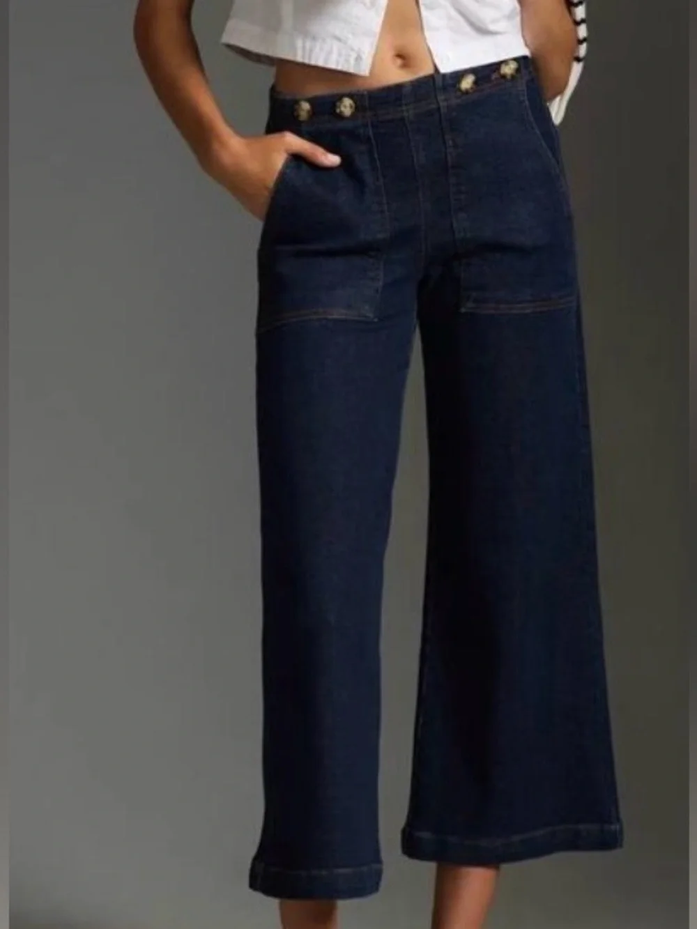 Anthropologie Pilcro Kit high-rise wide leg jean hidden side zip dark wash EUC - Picture 11 of 12
